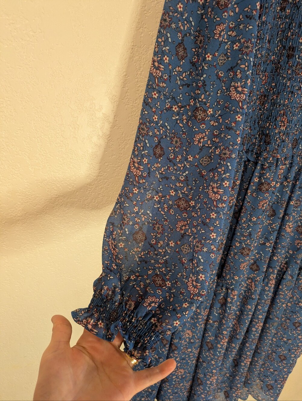 dip Blue Floral Smocked High-Neck Midi Dress - Picture 5 of 8